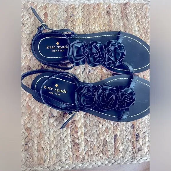 Kate Spade Caryl Rosette Black Sandals; 
size 8; Like New!  Only worn once! - Picture 3 of 7